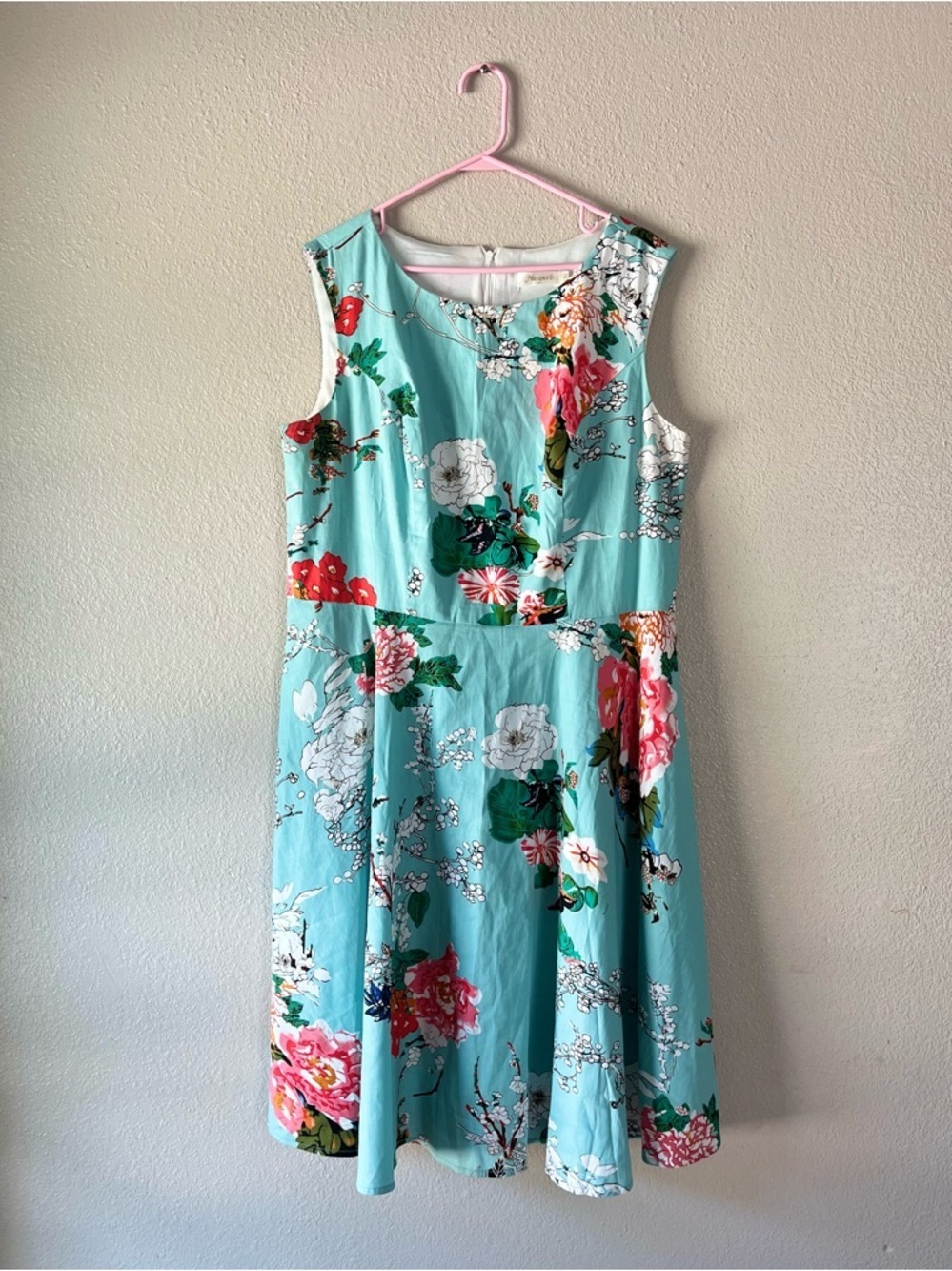 Hanpceirs Floral Fit & Flare Sleeveless Dress - Aqua Floral - Picture 3 of 8